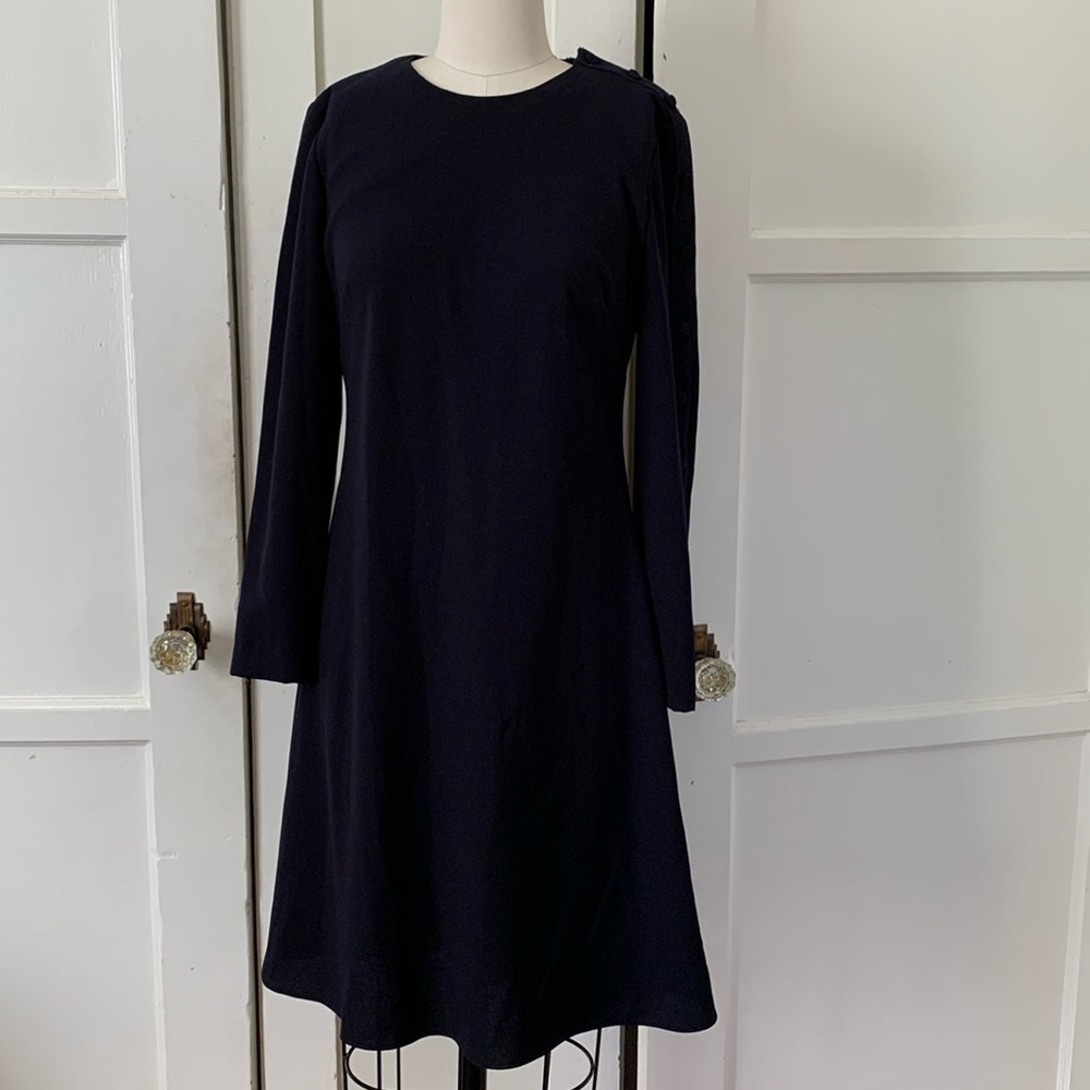 CYNTHIA HOWIE Dark Navy Blue Dress Size 4 p Buttons Up One Sleeve